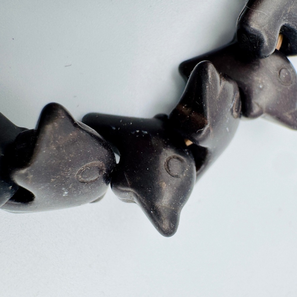 VTG Hand Carved Black Dolphin Bead Stretch Bracelet Nautical Boho Women Jewelry - Picture 9 of 9